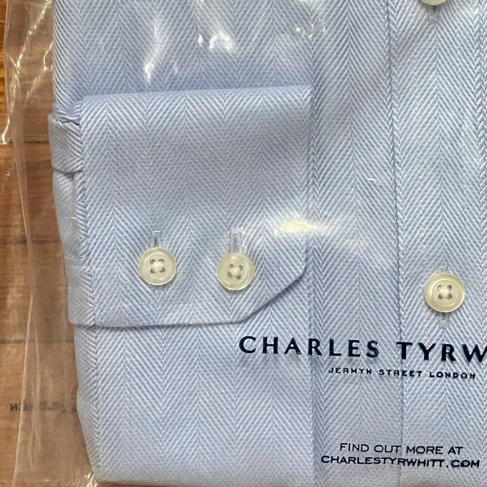 Charles Tyrwhitt ESF Cutaway Collar Non-Iron Herringbone Shirt NWT - Picture 9 of 12